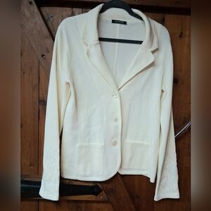 Lauren Ralph Lauren Ivory Knit Blazer Cardigan Embroidered Sleeves Women’s M